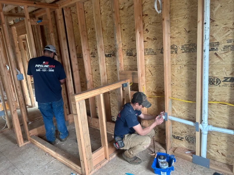 Pipeline USA workers installing PVC pipes.